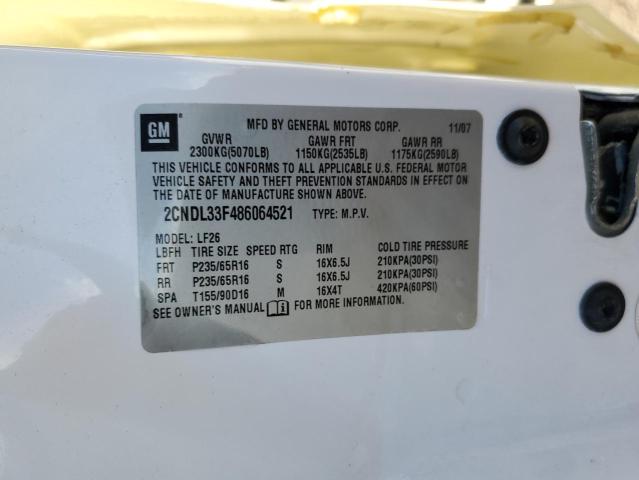 Photo 10 from auction – 2008 CHEVROLET EQUINOX LT with VIN 2CNDL33F486064521