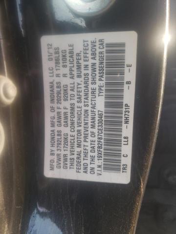 Photo 10 from auction – 2012 HONDA CIVIC EX with VIN 19XFB2F87CE330467