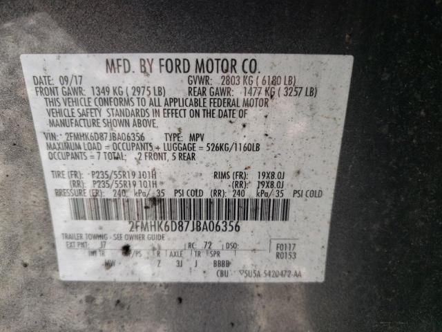 Photo 10 from auction – 2018 FORD FLEX LIMIT with VIN 2FMHK6D87JBA06356