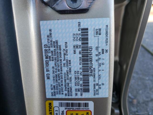 Photo 10 from auction – 2019 FORD FUSION SE with VIN 3FA6P0LU4KR197431