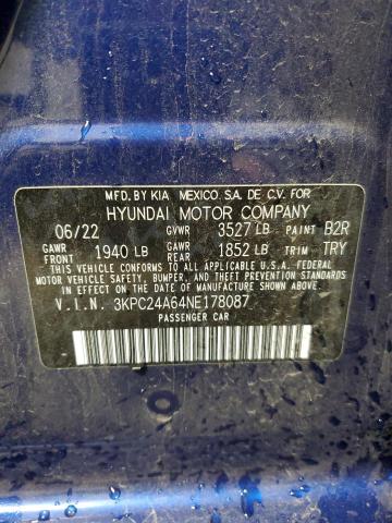 Photo 10 from auction – 2022 HYUNDAI ACCENT SE with VIN 3KPC24A64NE178087