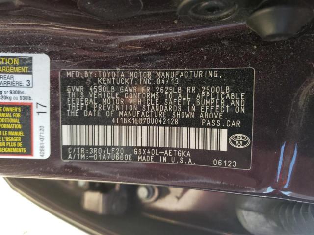 Photo 10 from auction – 2013 TOYOTA AVALON BAS with VIN 4T1BK1EB7DU042128