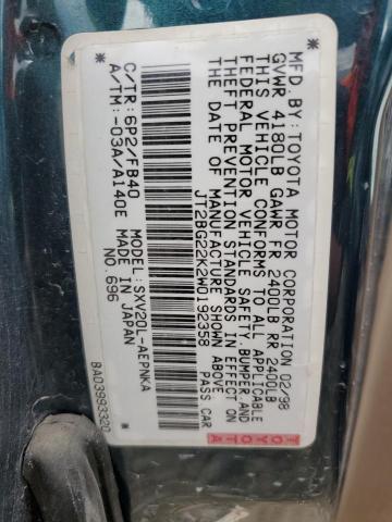 Photo 10 from auction – 1998 TOYOTA CAMRY CE with VIN JT2BG22K2W0192358