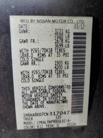 Photo 10 from auction – 2012 NISSAN TITAN S with VIN 1N6AA0ED7CN317047