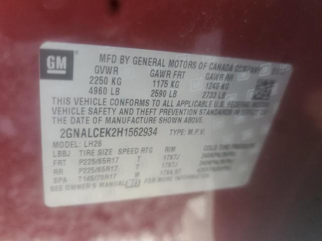 Photo 10 from auction – 2017 CHEVROLET EQUINOX LT with VIN 2GNALCEK2H1562934