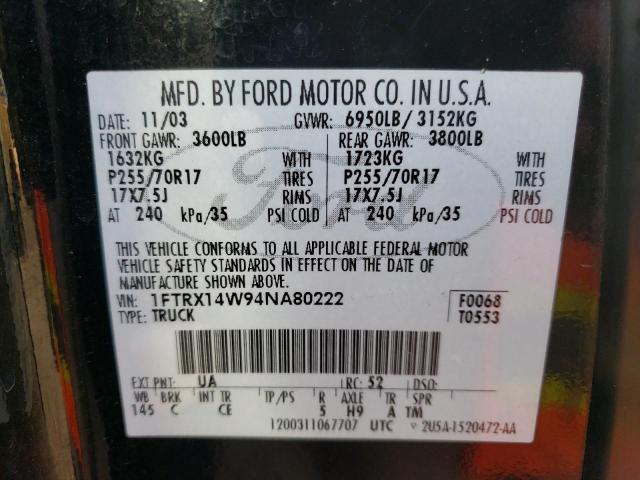 Photo 10 from auction – 2004 FORD F150 with VIN 1FTRX14W94NA80222