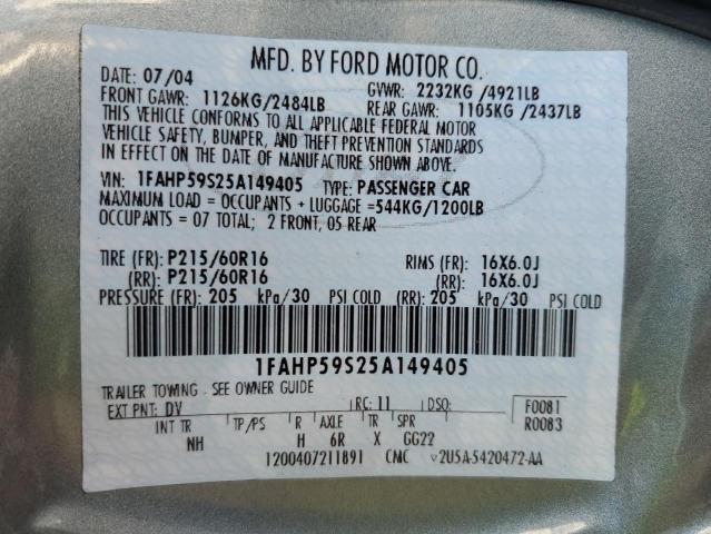 Photo 10 from auction – 2005 FORD TAURUS SEL with VIN 1FAHP59S25A149405