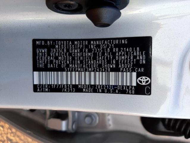 Photo 10 from auction – 2021 TOYOTA COROLLA LE with VIN 5YFEPMAE3MP243428