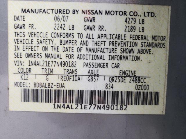 Photo 10 from auction – 2007 NISSAN ALTIMA 2.5 with VIN 1N4AL21E77N490182