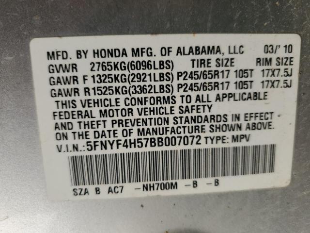 Photo 10 from auction – 2011 HONDA PILOT EXL with VIN 5FNYF4H57BB007072