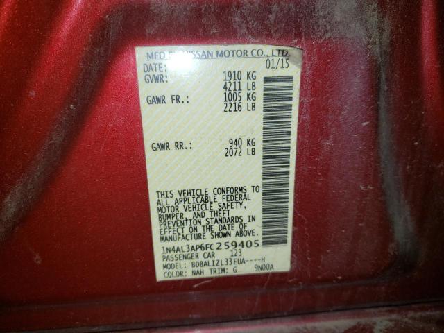 Photo 10 from auction – 2015 NISSAN ALTIMA 2.5 with VIN 1N4AL3AP6FC259405