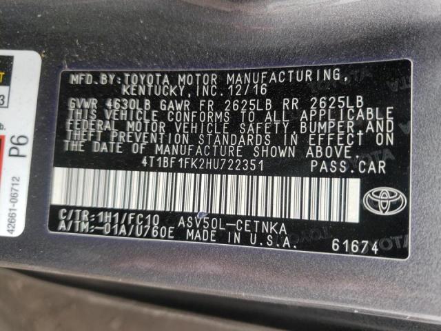 Photo 10 from auction – 2017 TOYOTA CAMRY LE with VIN 4T1BF1FK2HU722351