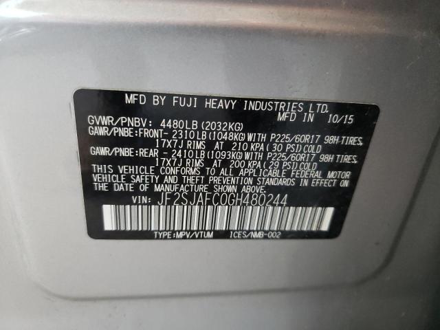 Photo 10 from auction – 2016 SUBARU FORESTER 2 with VIN JF2SJAFC0GH480244