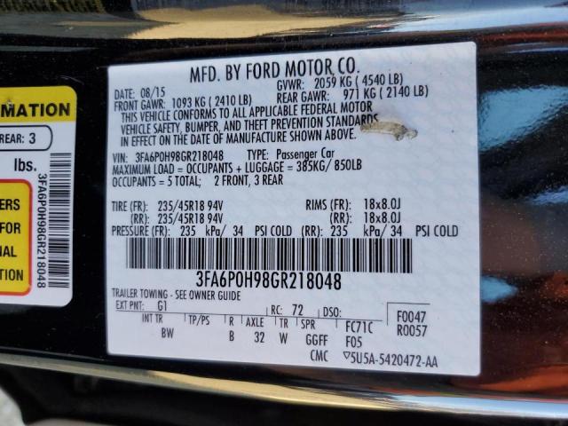 Photo 10 from auction – 2016 FORD FUSION SE with VIN 3FA6P0H98GR218048