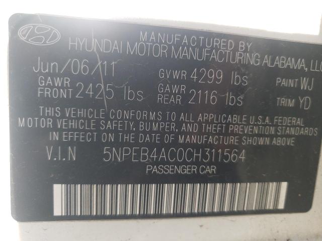 Photo 10 from auction – 2012 HYUNDAI SONATA GLS with VIN 5NPEB4AC0CH311564