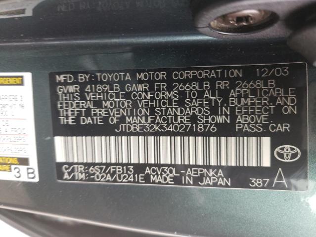 Photo 10 from auction – 2004 TOYOTA CAMRY LE with VIN JTDBE32K340271876