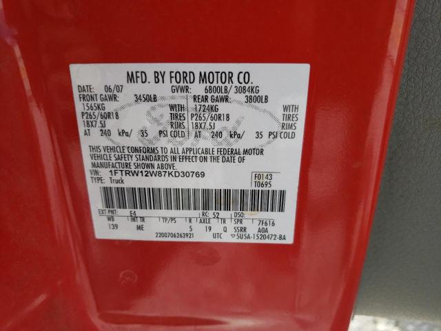 Photo 10 from auction – 2007 FORD F150 SUPER with VIN 1FTRW12W87KD30769