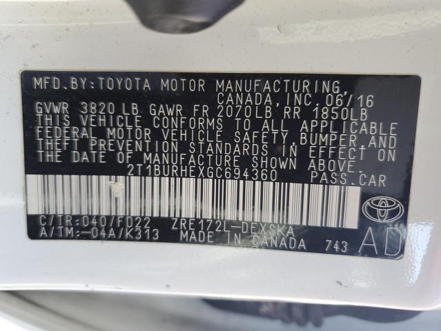 Photo 10 from auction – 2016 TOYOTA COROLLA L with VIN 2T1BURHEXGC694360