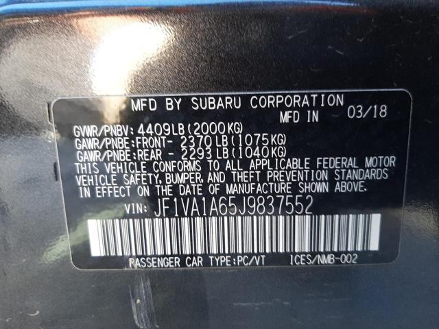 Photo 10 from auction – 2018 SUBARU WRX with VIN JF1VA1A65J9837552