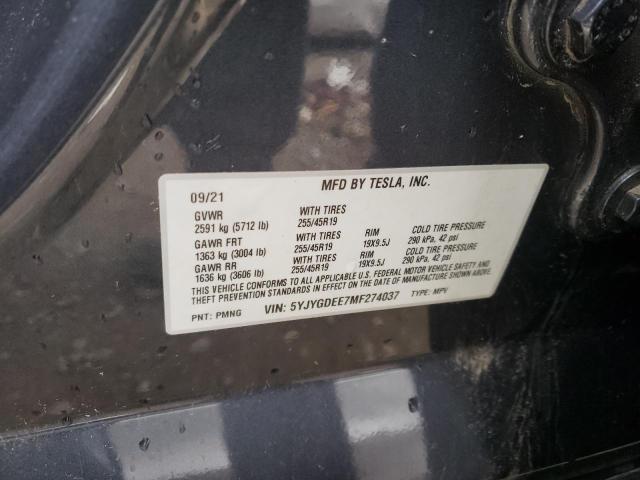 Photo 10 from auction – 2021 TESLA MODEL Y with VIN 5YJYGDEE7MF274037