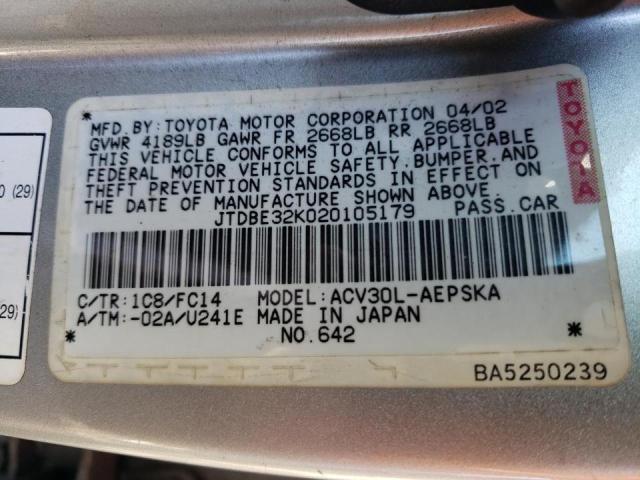 Photo 10 from auction – 2002 TOYOTA CAMRY LE with VIN JTDBE32K020105179