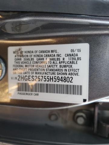 Photo 10 from auction – 2005 HONDA CIVIC EX with VIN 2HGES26755H594802