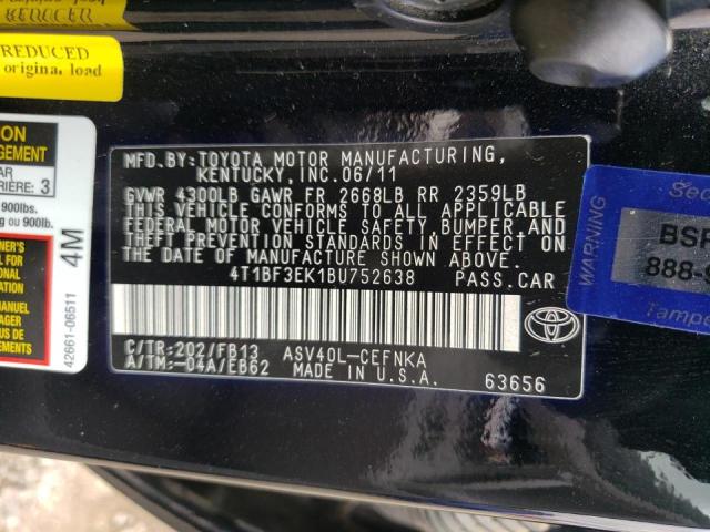 Photo 10 from auction – 2011 TOYOTA CAMRY BASE with VIN 4T1BF3EK1BU752638