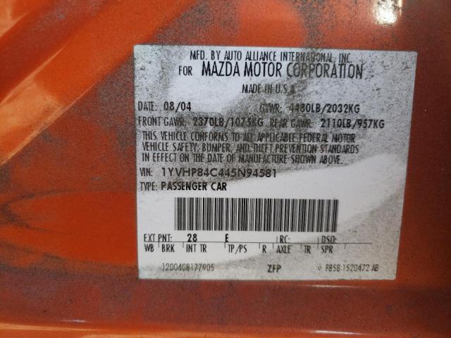 Photo 10 from auction – 2004 MAZDA 6 I with VIN 1YVHP84C445N94581
