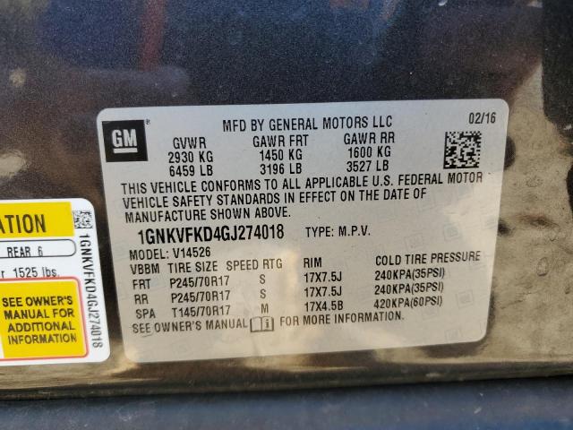 Photo 10 from auction – 2016 CHEVROLET TRAVERSE L with VIN 1GNKVFKD4GJ274018