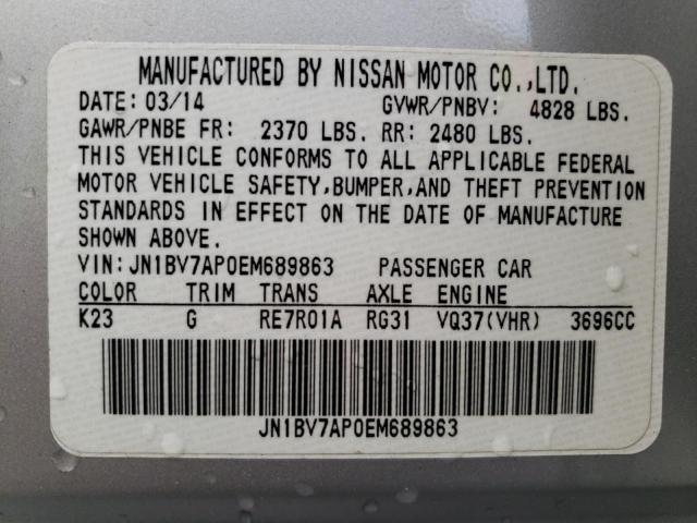 Photo 10 from auction – 2014 INFINITI Q50 with VIN JN1BV7AP0EM689863