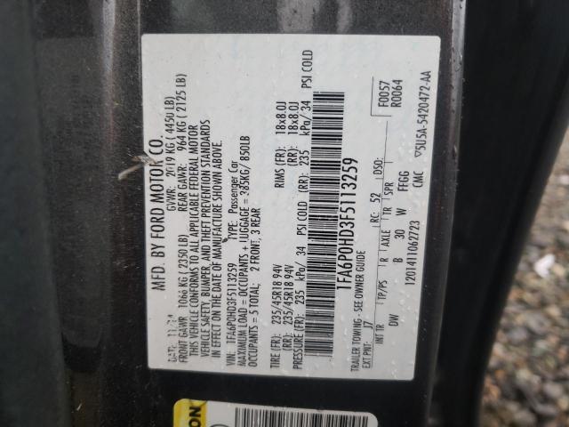 Photo 10 from auction – 2015 FORD FUSION SE with VIN 1FA6P0HD3F5113259