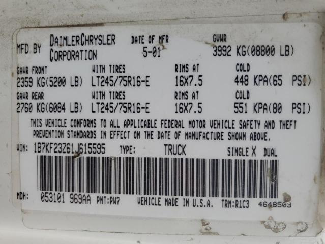 Photo 10 from auction – 2001 DODGE RAM 2500 with VIN 1B7KF23Z61J615595