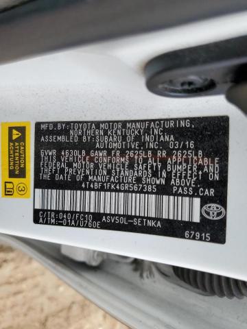 Photo 10 from auction – 2016 TOYOTA CAMRY LE with VIN 4T4BF1FK4GR567385