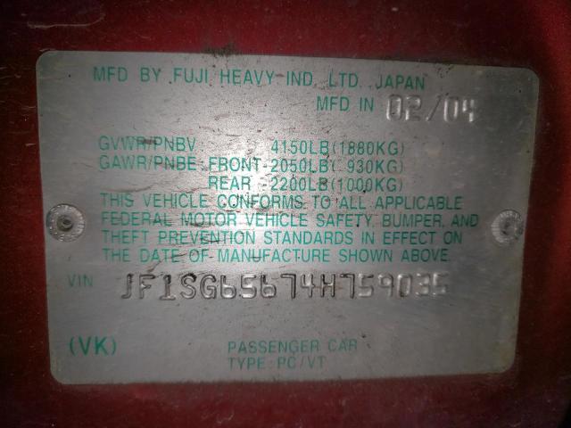 Photo 10 from auction – 2004 SUBARU FORESTER 2 with VIN JF1SG65674H759035
