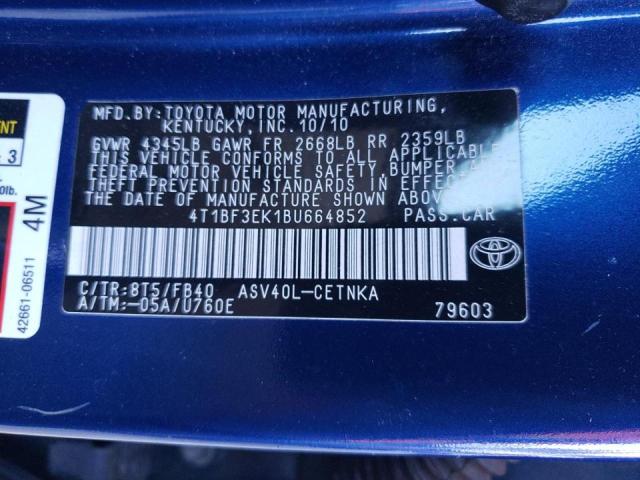 Photo 10 from auction – 2011 TOYOTA CAMRY BASE with VIN 4T1BF3EK1BU664852