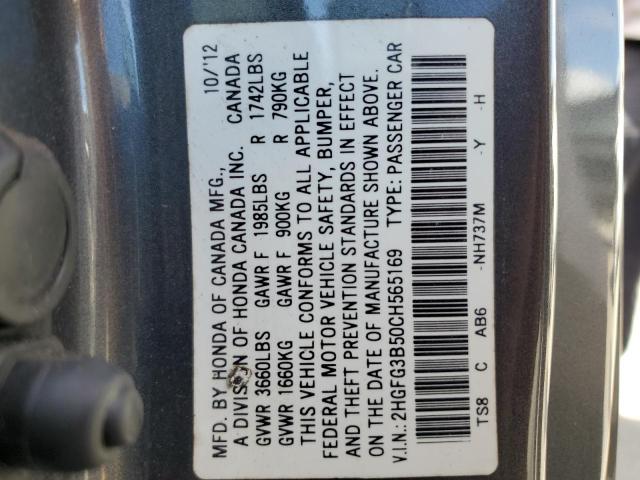 Photo 10 from auction – 2012 HONDA CIVIC LX with VIN 2HGFG3B50CH565169