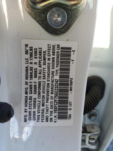 Photo 10 from auction – 2016 HONDA CIVIC EX with VIN 19XFC2F75GE232242