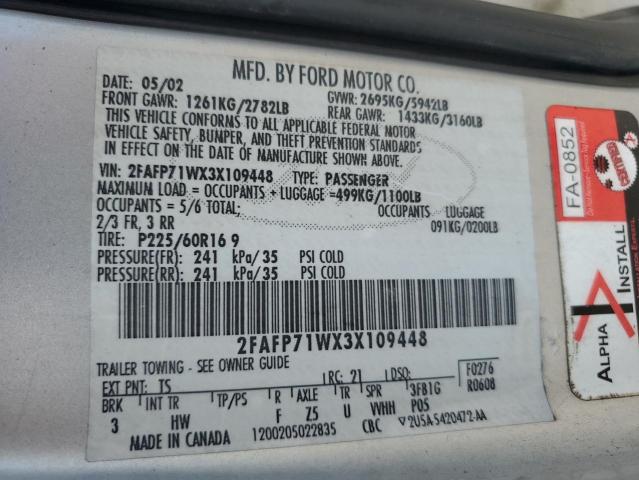 Photo 10 from auction – 2003 FORD CROWN VICT with VIN 2FAFP71WX3X109448