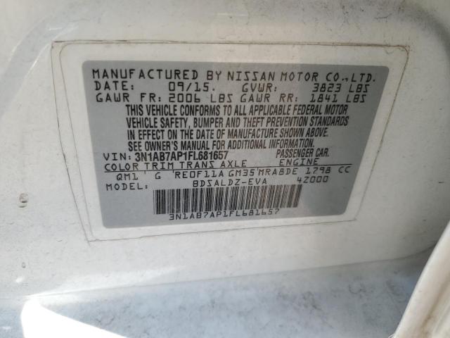 Photo 10 from auction – 2015 NISSAN SENTRA S with VIN 3N1AB7AP1FL681657