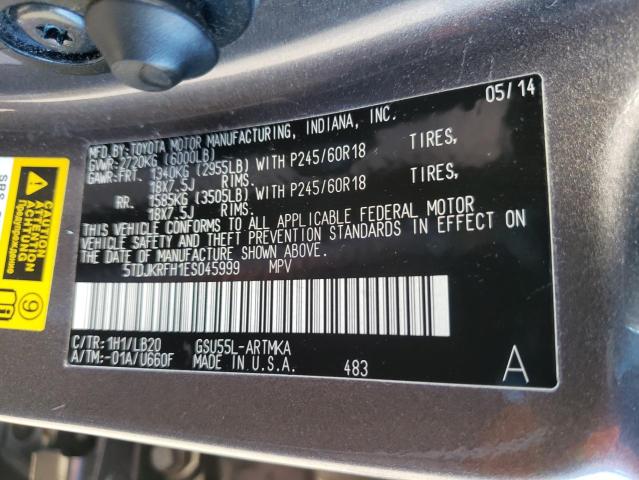 صورة رقم 10 من المزاد - 2014 TOYOTA HIGHLANDER مع VIN 5TDJKRFH1ES045999