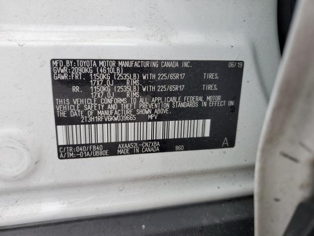 Photo 10 from auction – 2019 TOYOTA RAV4 LE with VIN 2T3H1RFV6KW039665