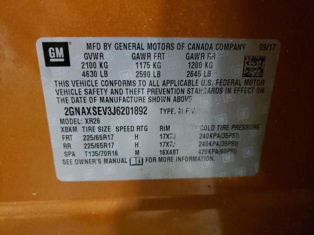 Photo 10 from auction – 2018 CHEVROLET EQUINOX LT with VIN 2GNAXSEV3J6201892