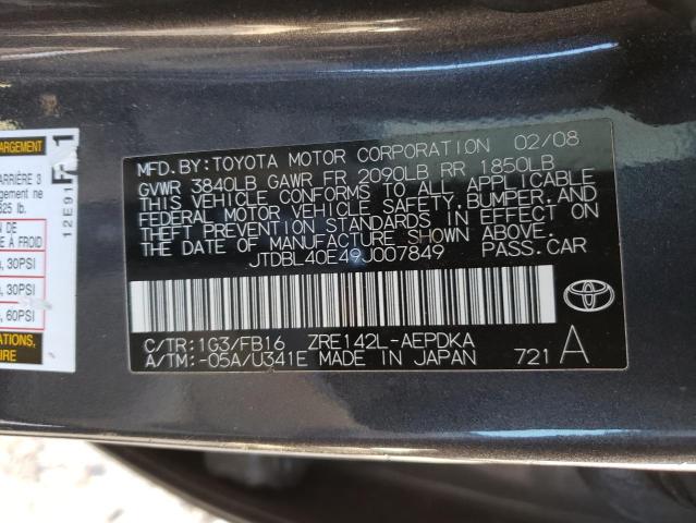 Photo 10 from auction – 2009 TOYOTA COROLLA BA with VIN JTDBL40E49J007849