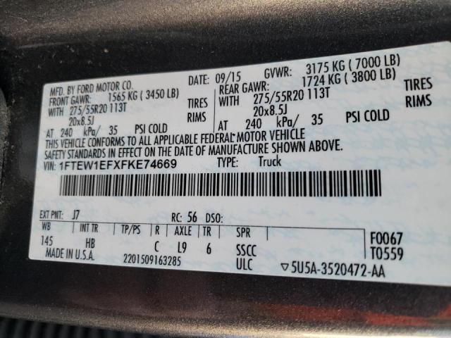 Photo 10 from auction – 2015 FORD F150 SUPER with VIN 1FTEW1EFXFKE74669