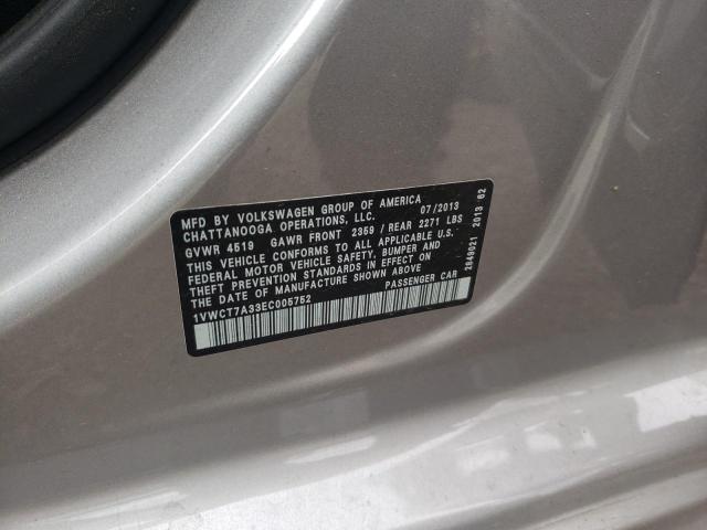 Photo 10 from auction – 2014 VOLKSWAGEN PASSAT SEL with VIN 1VWCT7A33EC005752