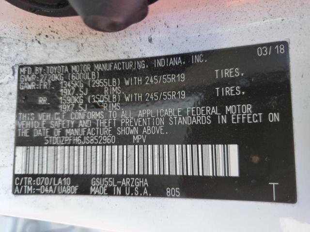 Photo 10 from auction – 2018 TOYOTA HIGHLANDER with VIN 5TDDZRFH6JS852960