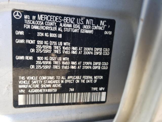 Photo 10 from auction – 2000 MERCEDES-BENZ ML 320 with VIN 4JGAB54E1YA189759