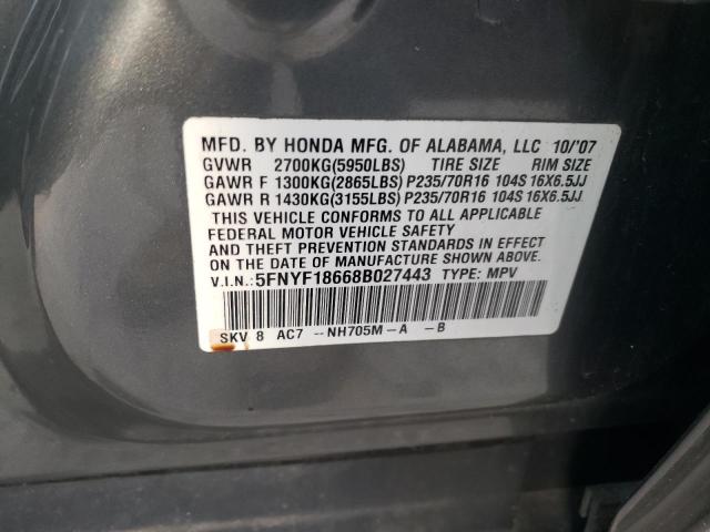 Photo 10 from auction – 2008 HONDA PILOT EXL with VIN 5FNYF18668B027443