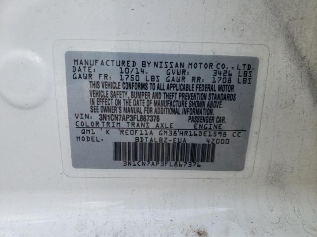 Photo 10 from auction – 2015 NISSAN VERSA S with VIN 3N1CN7AP3FL867376