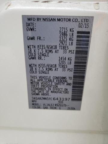 Photo 10 from auction – 2015 NISSAN PATHFINDER with VIN 5N1AR2MN5FC643197